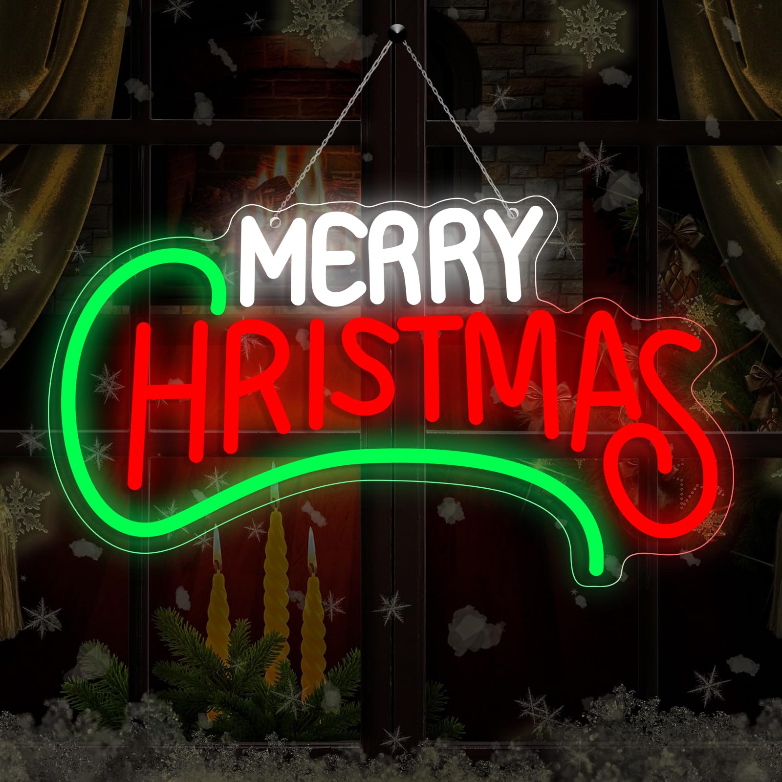 Merry Christmas Neon Light Signs, Dimmable USB Powerd Red Merry